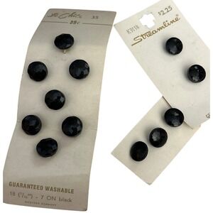 Vintage Le Chic Streamline Black Glass Faceted Buttons 12pc Western Germany 7/16